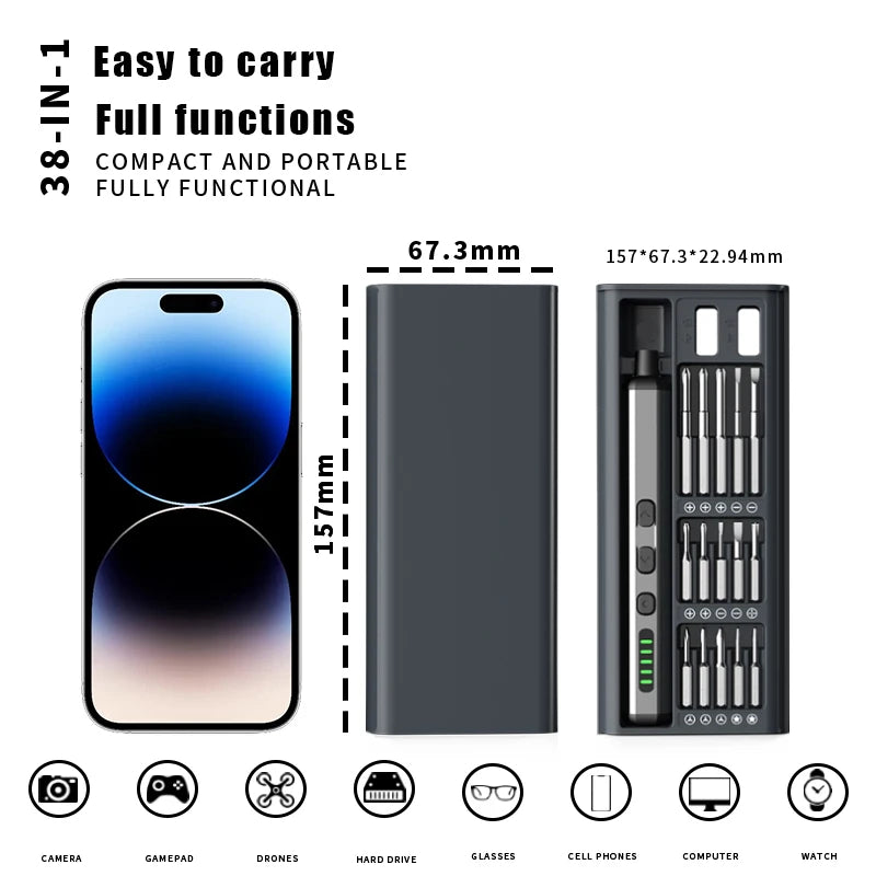 Electric Screwdriver Set Precision Power Tool Kit  Rechargeable With LED Light 30 Bits For PC Mobile Phone Repair Tools DIY Hand