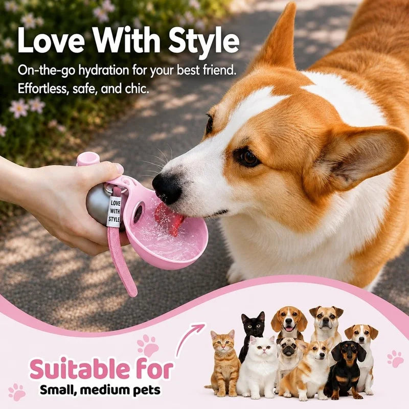 Dog Water Bottle Stainless Steel 285ml Portable Dog Drinker Leak Proof Feeder Dog Bottle 2 in 1 Silicon Bowl Travel Pet Supplies
