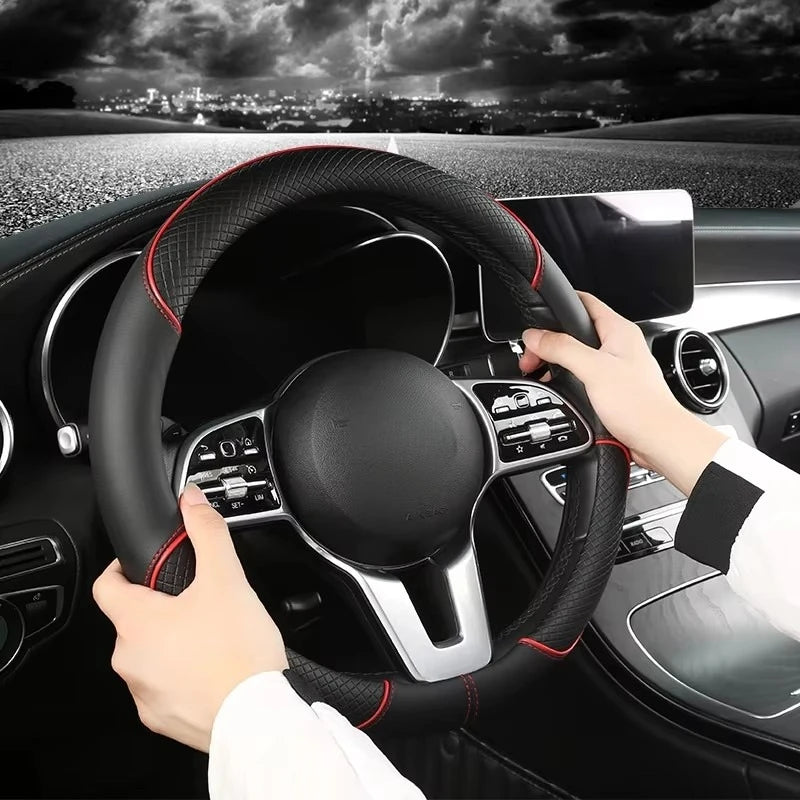 38cm Leather Steering Wheel Cover, 7 Colors