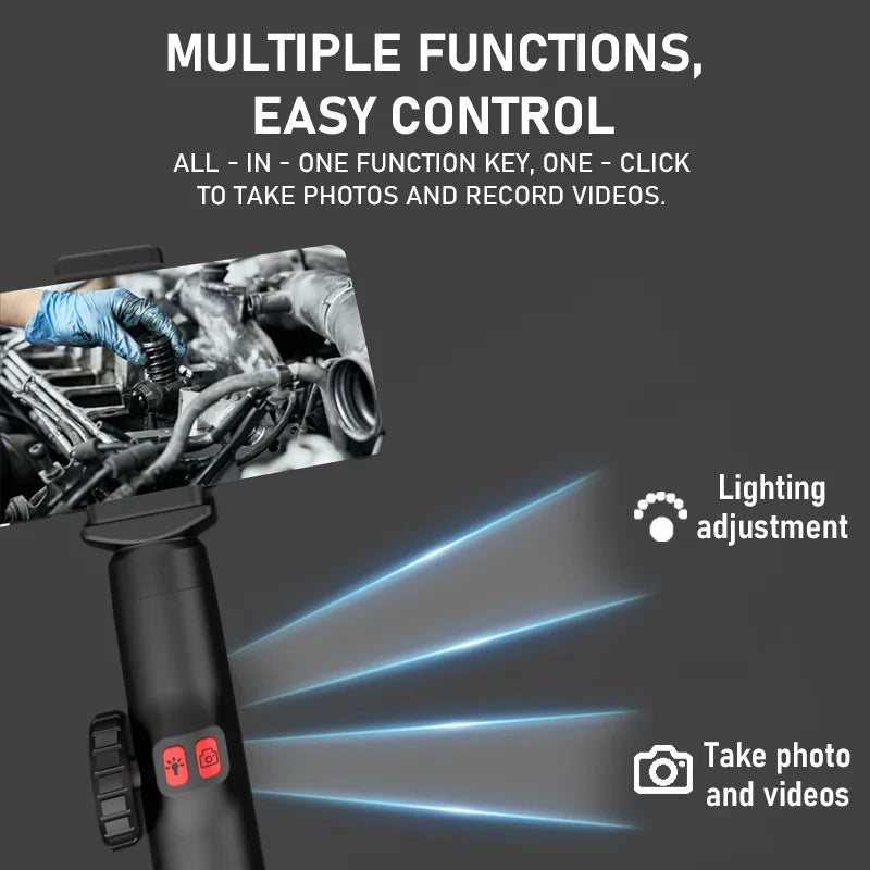 3.9mm/6.2mm/8.5mm 360° Articulating Borescope Endoscope Camera with Light,  Endoscope with Android/iOS Phone