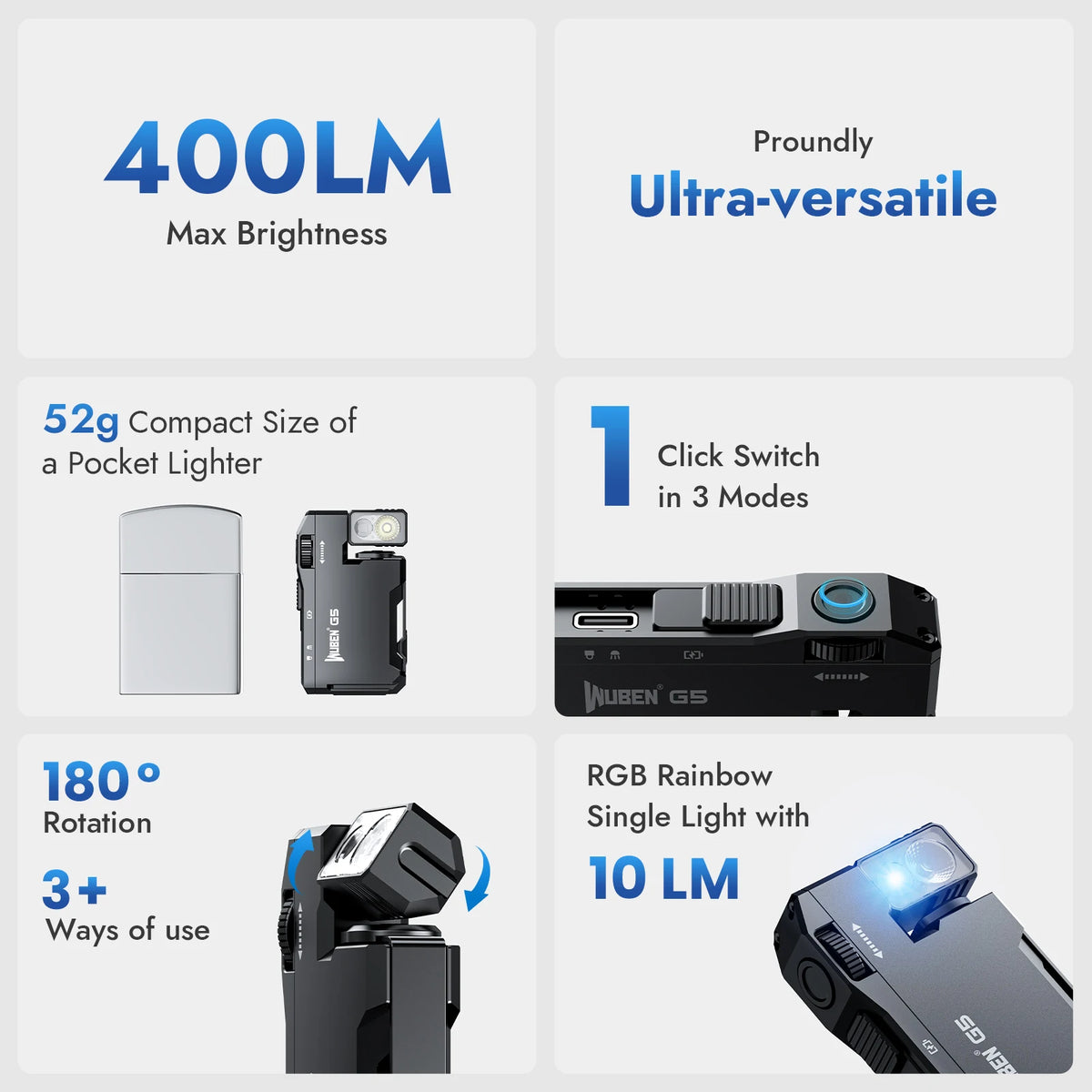 WUBEN G5 Rechargeable 400-Lumen EDC Flashlight