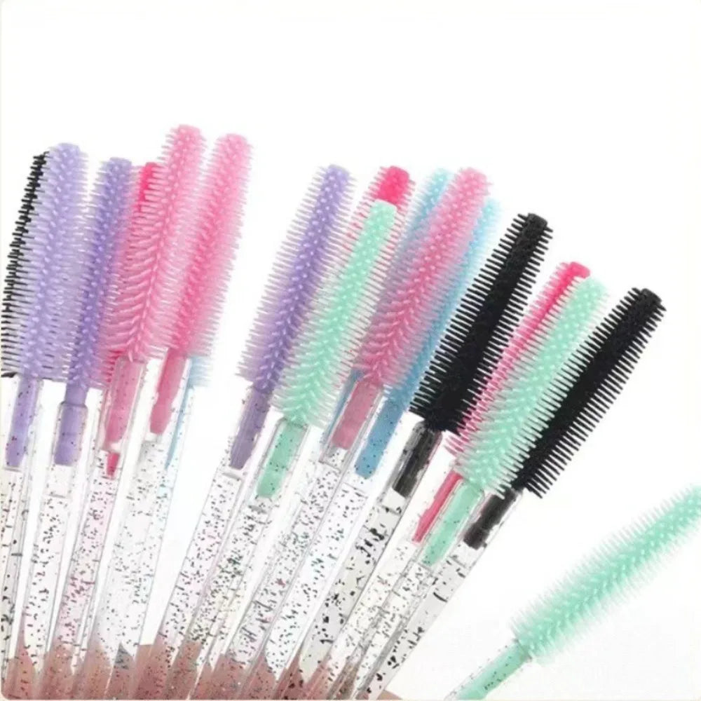 50pcs Crystal Silicone Eyelash Brush Lash Makeup Brushes Eyebrow Comb Eyelashes Extension Spoolie Microbrush Cosmetics Tool