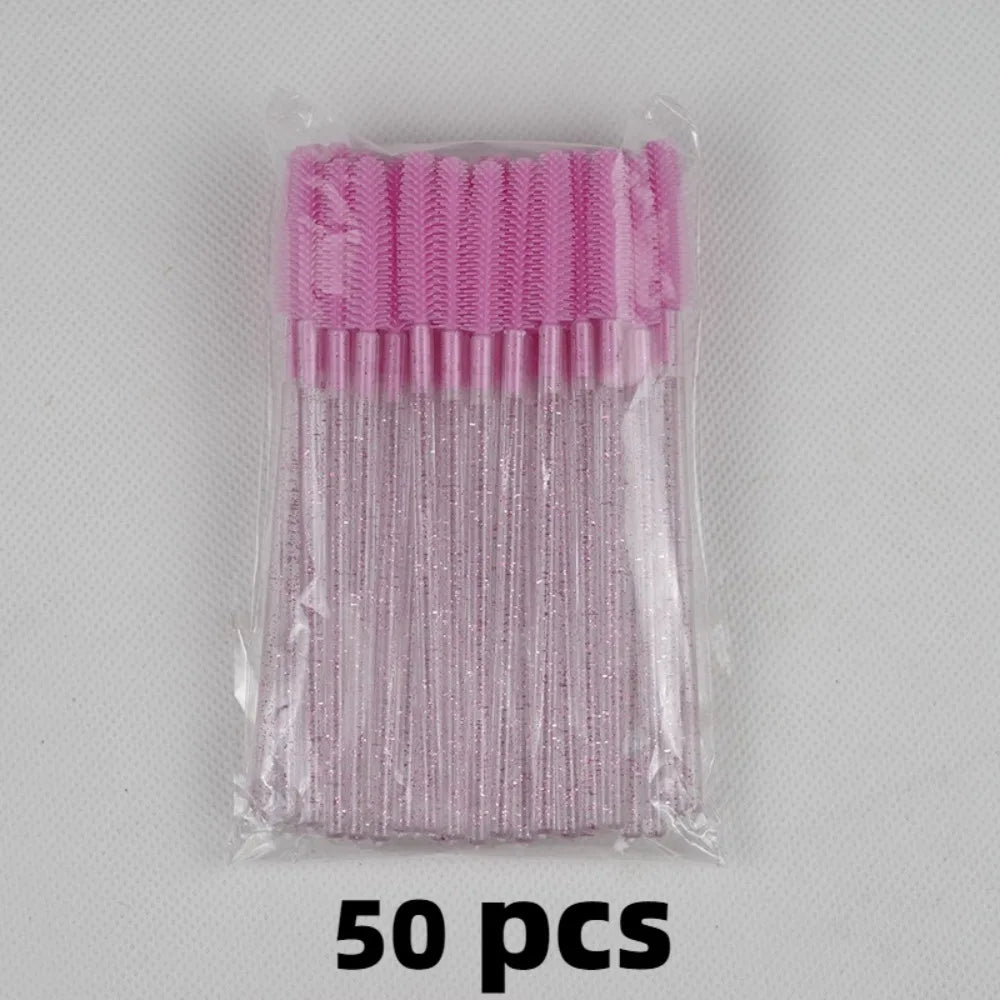 50pcs Crystal Silicone Eyelash Brush Lash Makeup Brushes Eyebrow Comb Eyelashes Extension Spoolie Microbrush Cosmetics Tool
