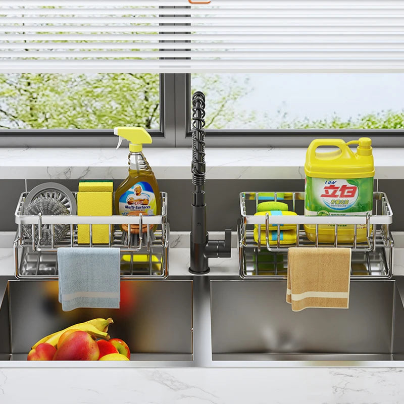 Stainless Steel Sink Organizer Rack – Sponge, Soap & Towel Holder