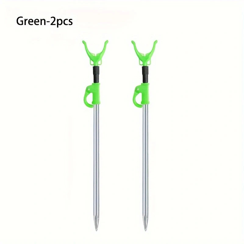Two green telescopic fishing rod holders shown as the current two-piece set.