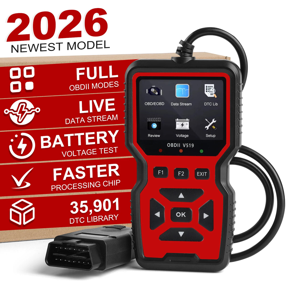 סורק תקלות OBD2 V519 עם מסך צבעוני 2.8״