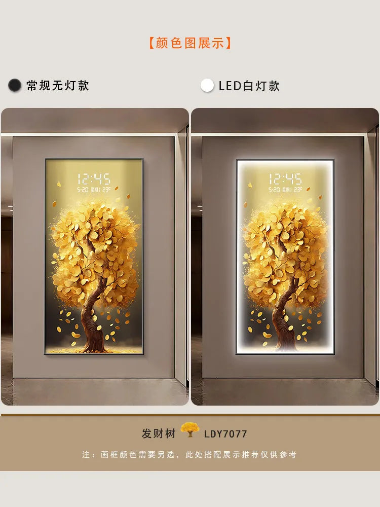 Money Tree Wall Clock Modern Living Room LED Electronic Clock Corner Entrance Bedroom Study Wall Light Mural Watch Home Decor