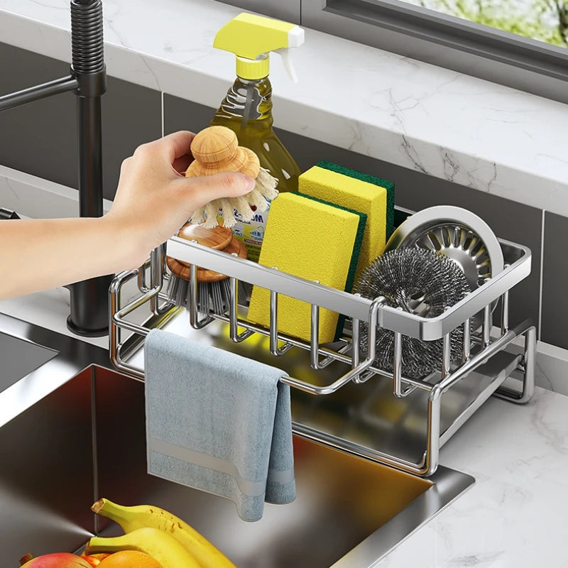 Stainless Steel Sink Organizer Rack – Sponge, Soap & Towel Holder