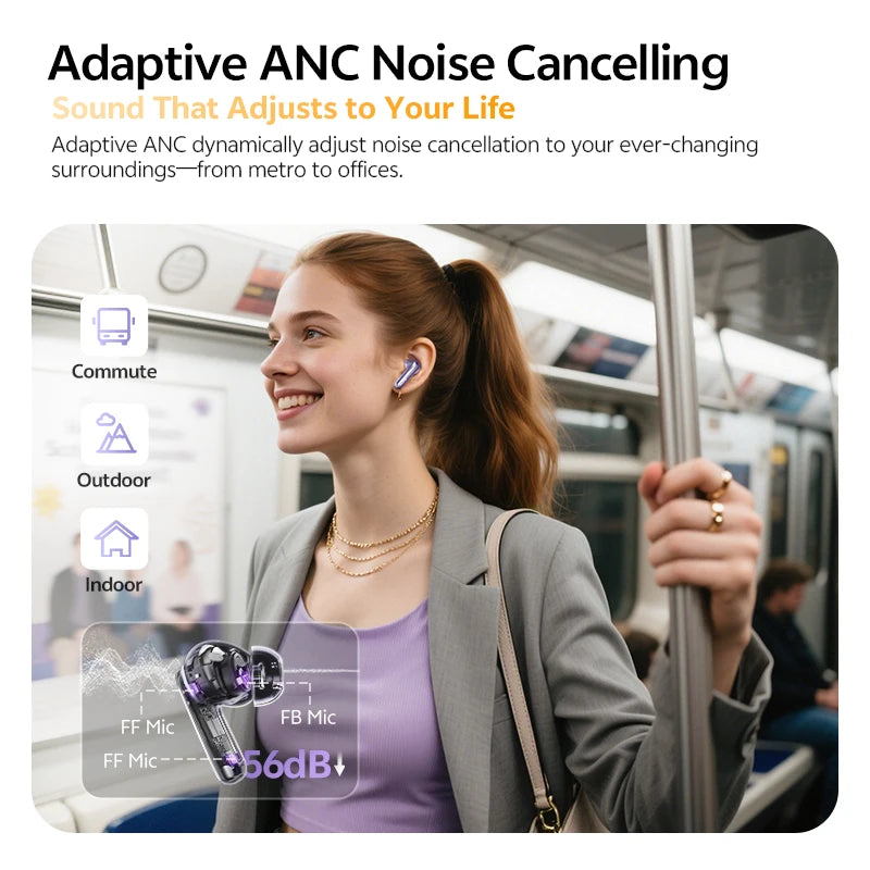 QCY MeloBuds N70 Adaptive ANC Earbuds, 50H
