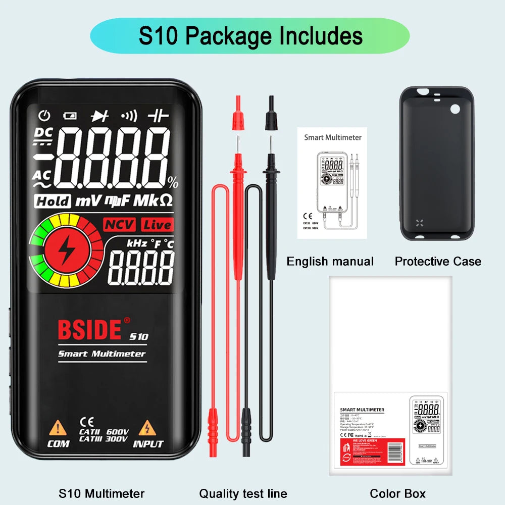 BSIDE Digital Multimeter Smart Electrician Tester USB Charge T-RMS DC AC Voltage Capacitance Ohm Hz NCV Professional Multitester