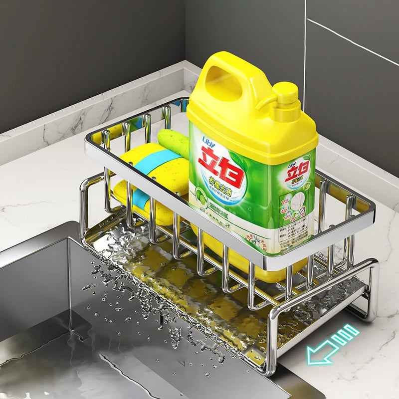 Stainless Steel Sink Organizer Rack – Sponge, Soap & Towel Holder