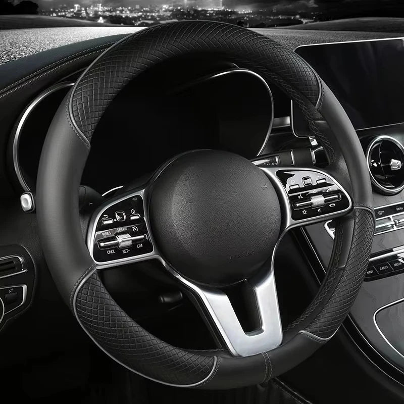 38cm Leather Steering Wheel Cover, 7 Colors