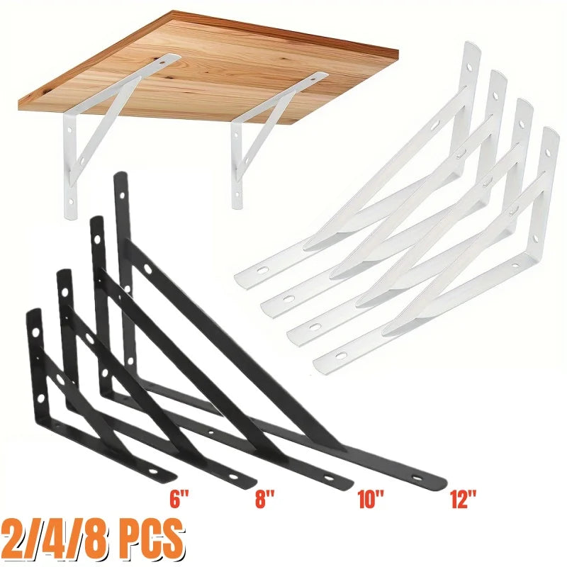 2-8PCS Black/White Steel Heavy Duty L Bracket,6-12" Floating Tripod Shelf Brackets,90 Degree Angle Wall Mounted Support Bracket