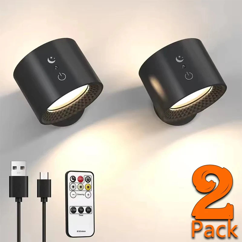 מנורת קיר LED דו־ראשית נטענת עם סיבוב ושלט – גוון וכמות לבחירה