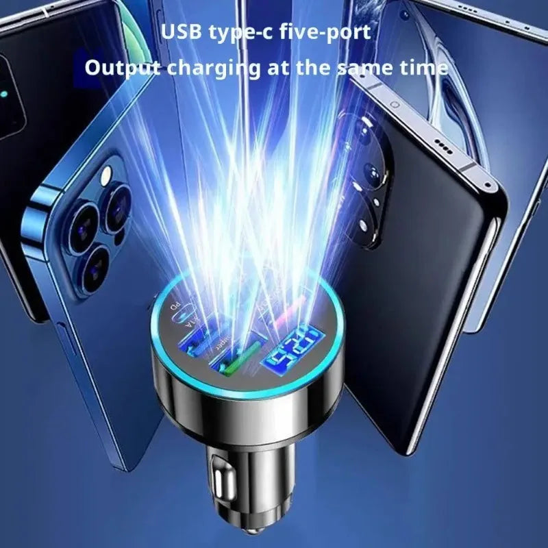 300W PD Car Charger QC3.1 Fast Charge 4USB+2PD Ports Car Cigarette Lighter Plug Car Charger Flash Charge with Digital Display