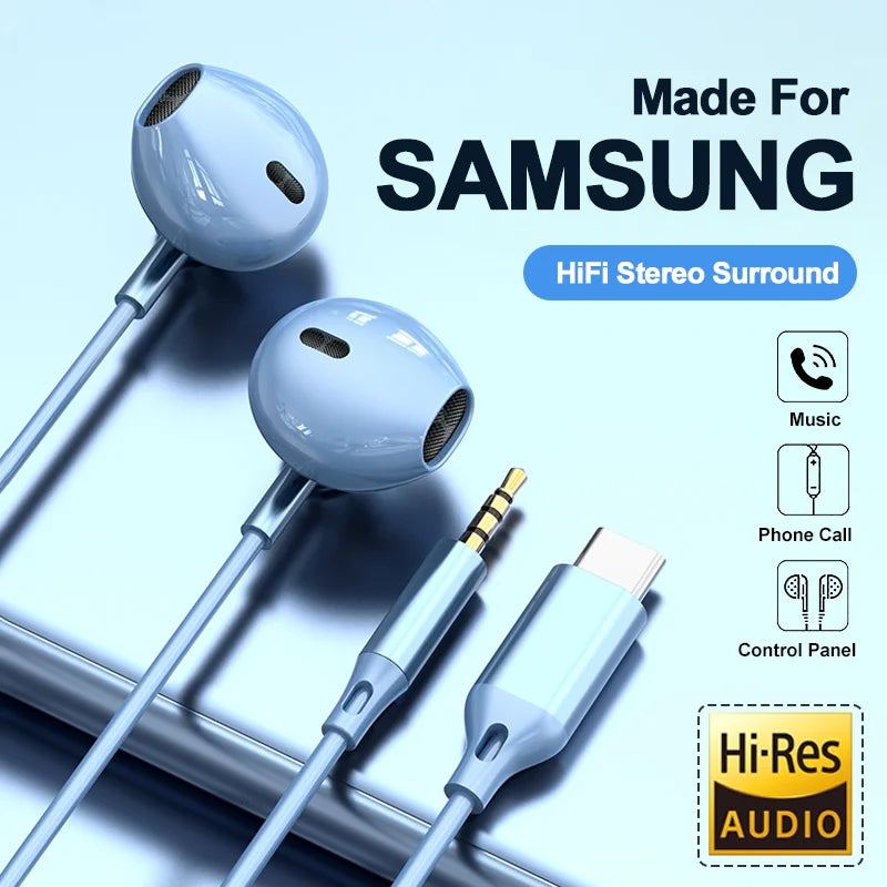 Wired In-Ear Earphones with Mic, USB-C & 3.5mm Options