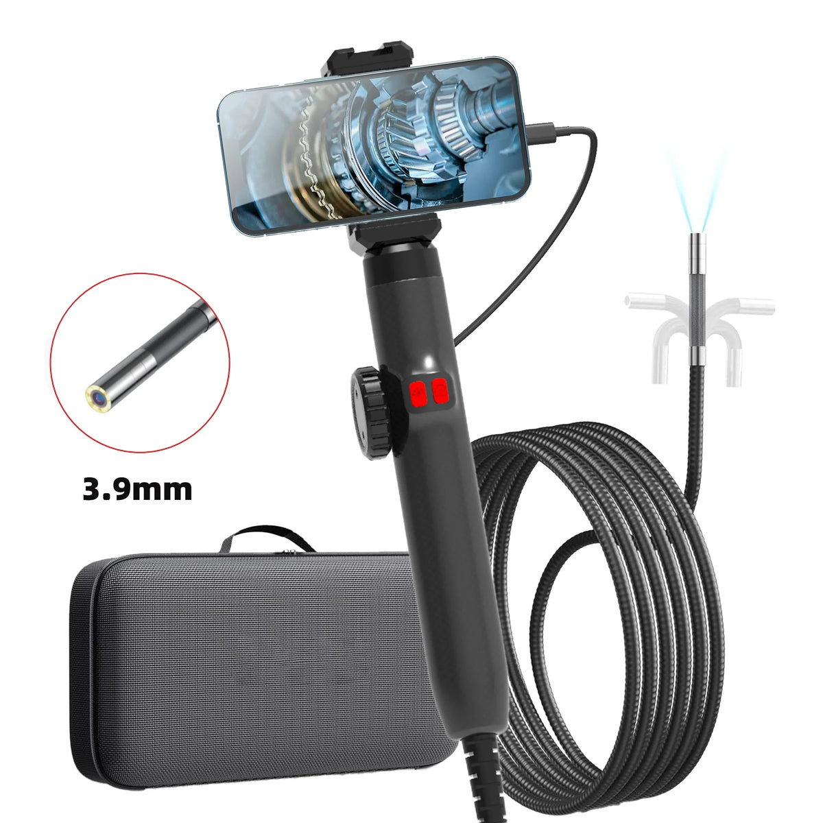 360° Articulating Phone Borescope, 3.9/6/8mm