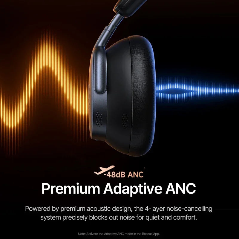 Baseus Inspire XH1 Sound by Bose ANC Wireless Headphone Bluetooth 6.1 48dB Adaptive Noise Cancellation Headset Hi-Res LDAC 100Hr