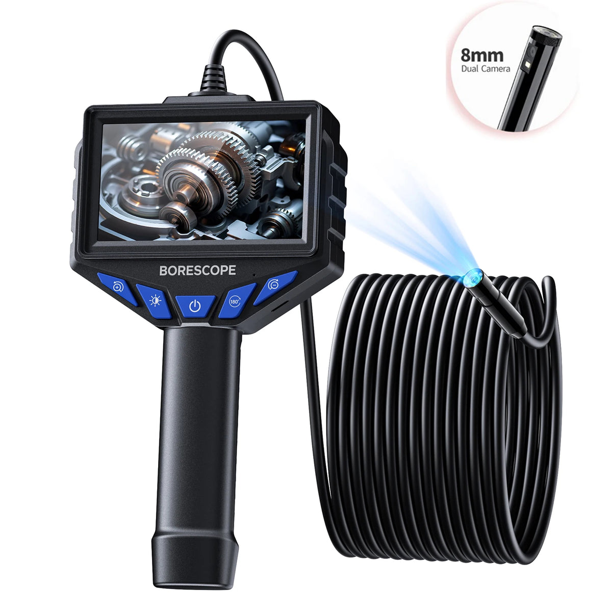 4.3" Screen Handheld Endoscope Camera 1080P HD, IP67 Waterproof Borescope Inspection Camera with 8 LEDs for Automotive Pipe