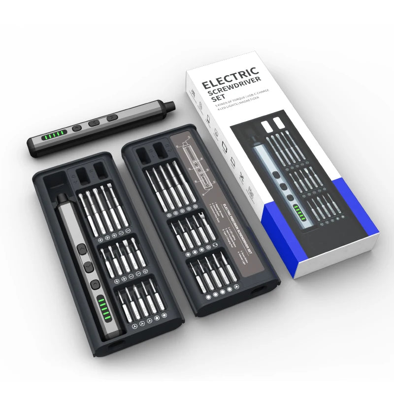 Electric Screwdriver Set Precision Power Tool Kit  Rechargeable With LED Light 30 Bits For PC Mobile Phone Repair Tools DIY Hand