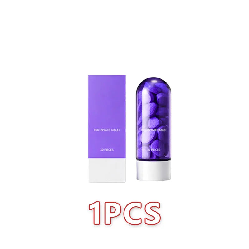 Purple Teeth Whitening Tablets 30 Pcs – Removes Stains & Plaque, Mint Flavor, Deep Cleaning, Portable Oral Care