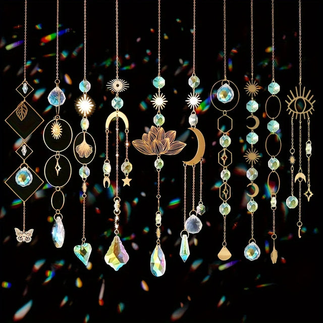 10-Piece Lotus Glass Suncatcher Set with Chains