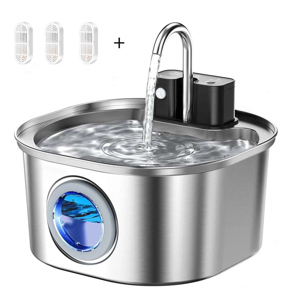 Battery-Powered Stainless Steel Cat Water Fountain