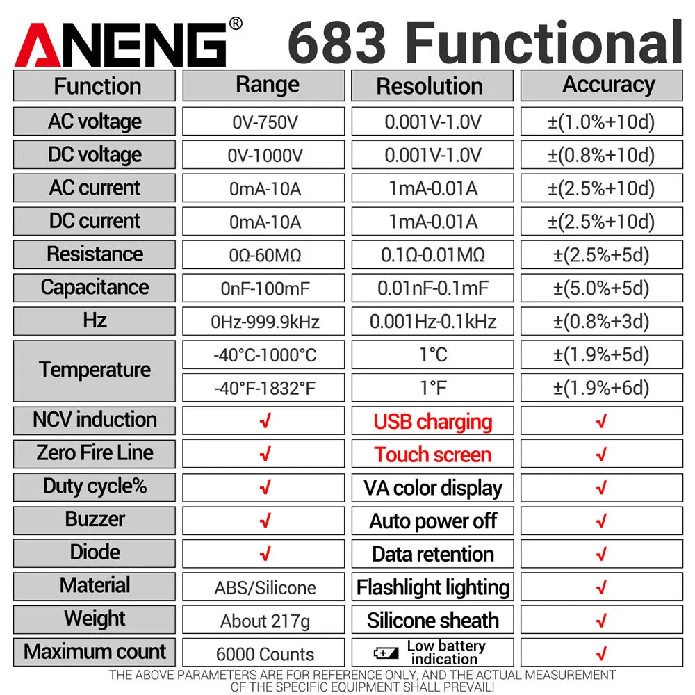 ANENG 683 Rechargeable 6000-Count Digital Multimeter
