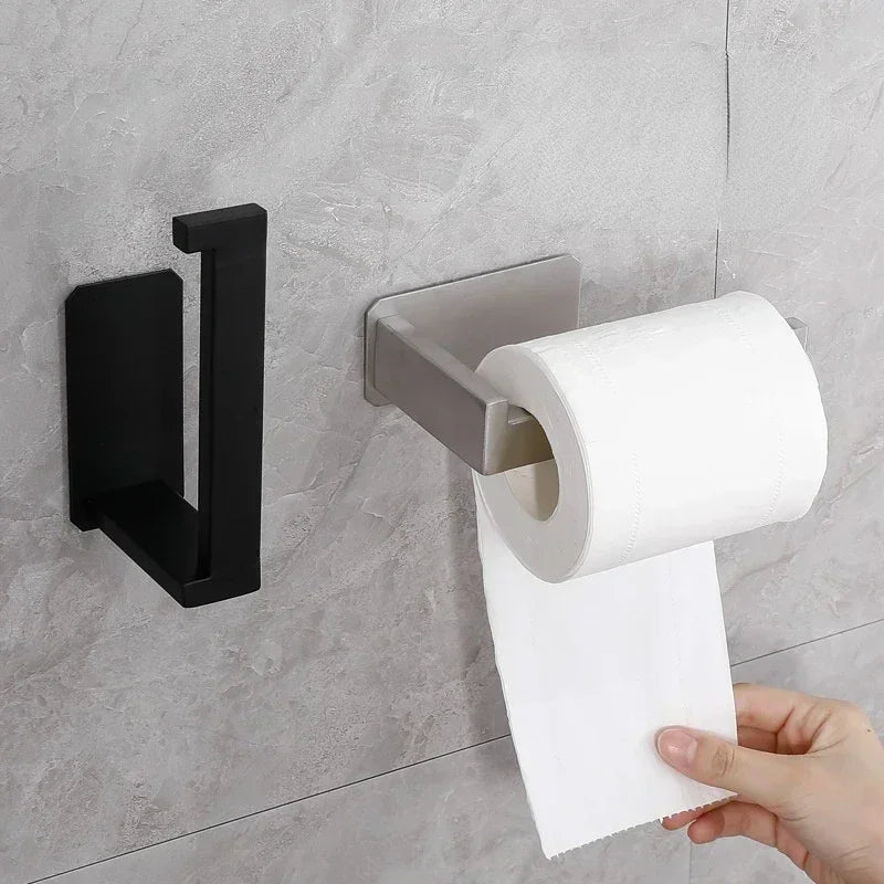 Stainless Steel Toilet Roll Holder Self Adhesive in Bathroom Tissue Paper Holder Black Finish Easy Installation No Screw