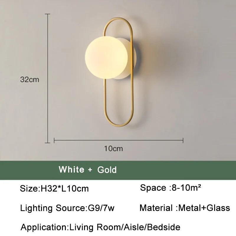 Nordic Glass Ball LED Wall Light for Living Room Interior Bedroom LED Wall Lighting Fixture with 7w G9 Bulb Wall Sconce for Home