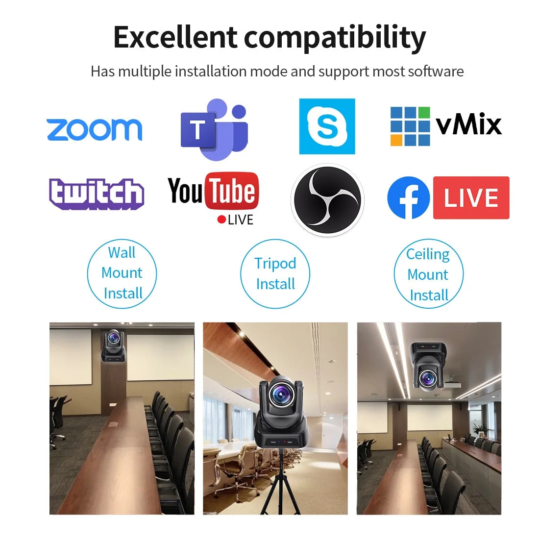 SMTAV 1080p60 AI-Tracking PTZ Camera, 12x–30x