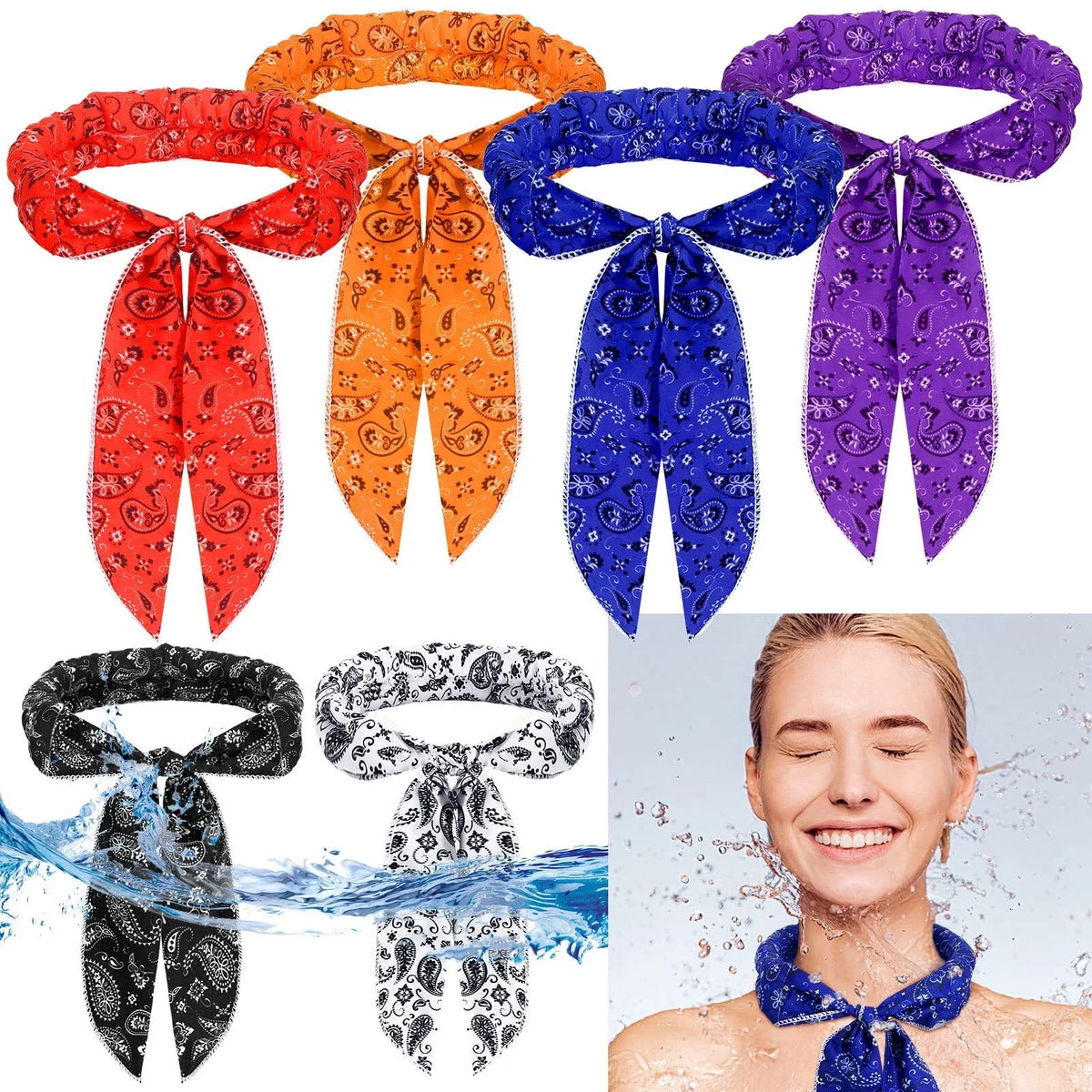 Summer Ice Cooling Scarf Neck Wrap Headband Cooling Bandana Scarf Outdoor Sports Headband Towel Wristband Sun Protection Scarf