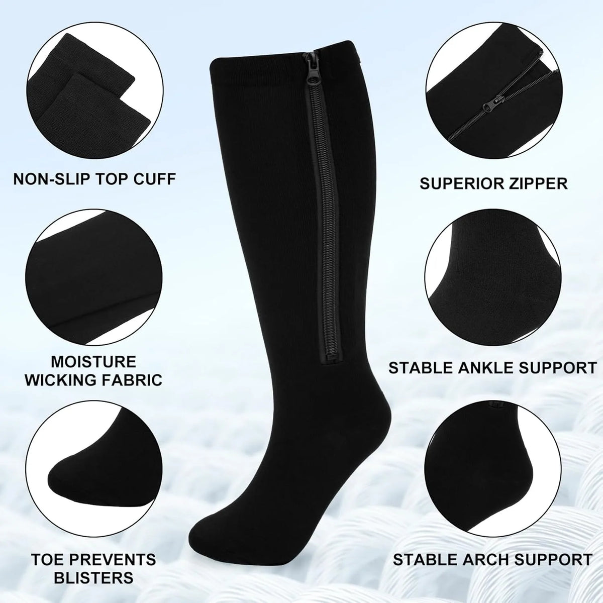 Unisex Open-Toe Compression Socks with Zipper Closure - Oversized High Tube Sports Socks,for Sports, Travel