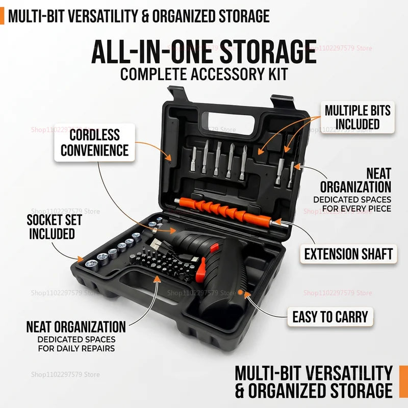 47-Piece Rechargeable Electric Screwdriver Kit 3.6V Cordless Lithium Power Tool Set for Home DIY Repairs and Assembly Tasks
