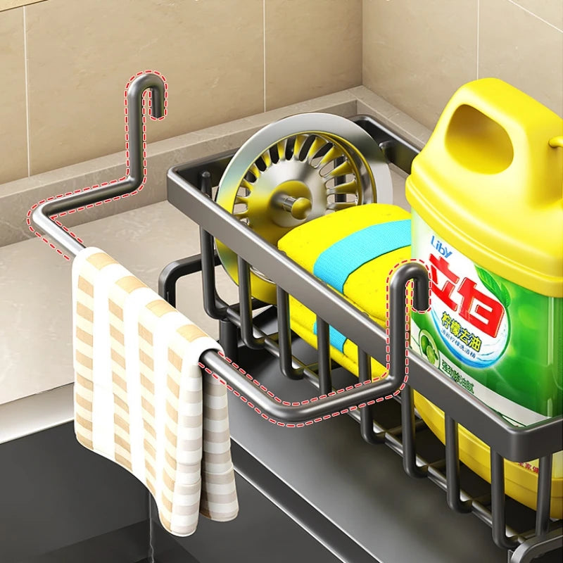 Stainless Steel Sink Organizer Rack – Sponge, Soap & Towel Holder