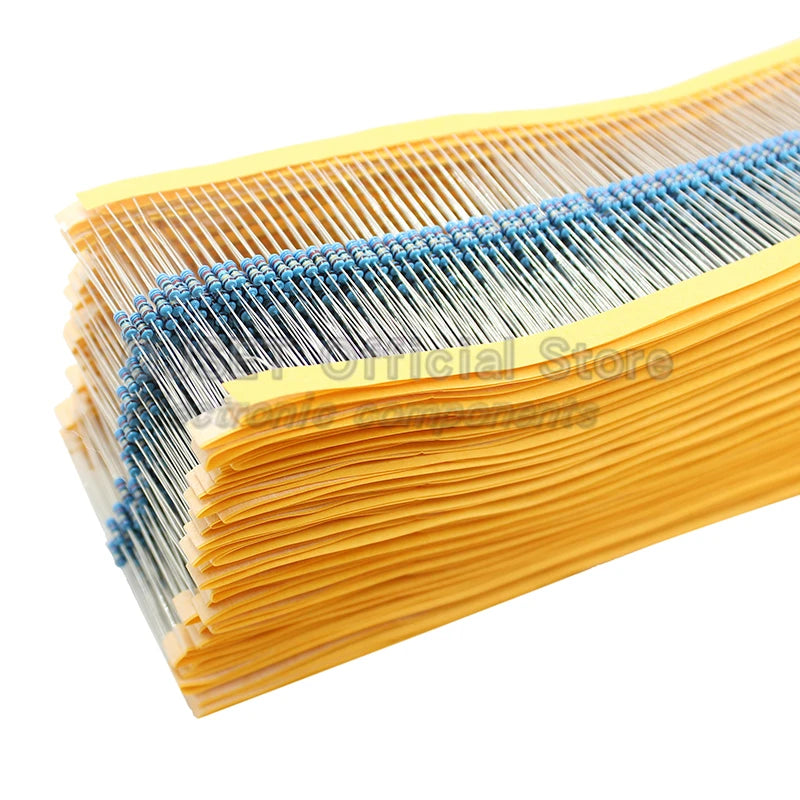 100-Pack 0.25W 1% Metal Film Resistors, Multiple Values