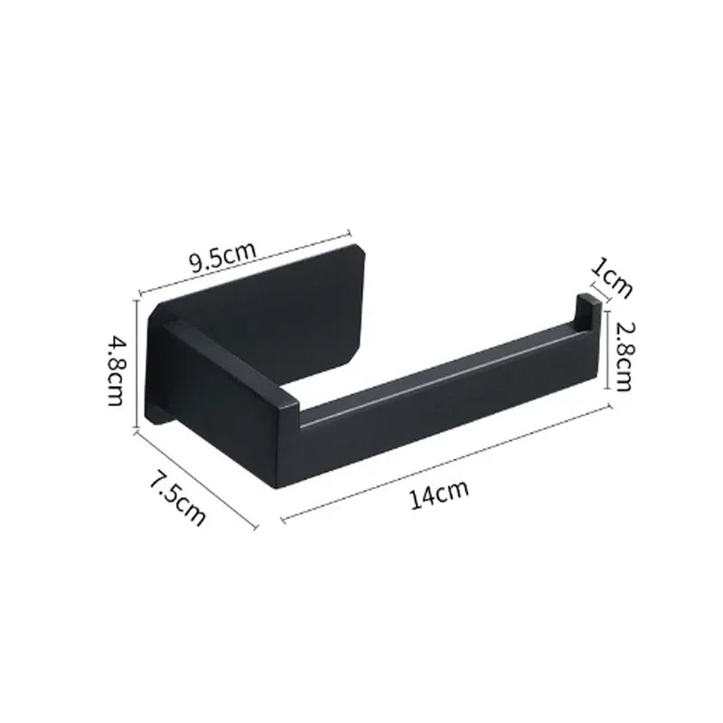 Stainless Steel Toilet Roll Holder Self Adhesive in Bathroom Tissue Paper Holder Black Finish Easy Installation No Screw