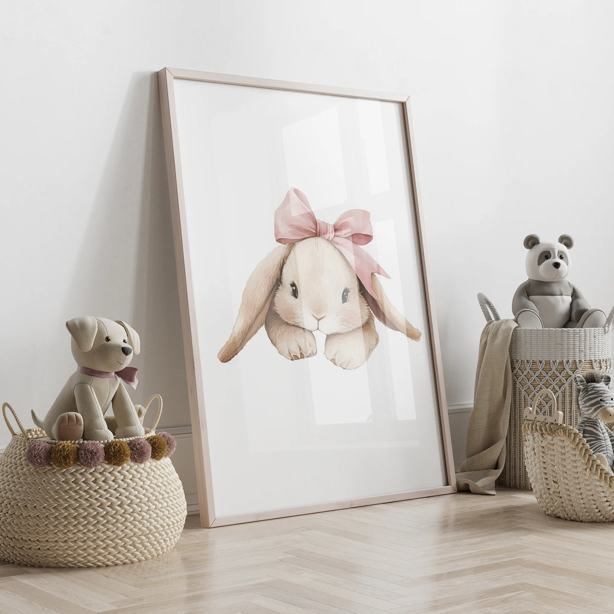 3pcs Cartoon Children Pink Bow Rabbit Wall Art Prints Canvas Painting Poster Picture For Living Room Home Decor