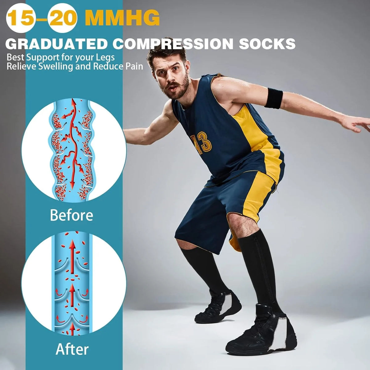 Unisex Open-Toe Compression Socks with Zipper Closure - Oversized High Tube Sports Socks,for Sports, Travel