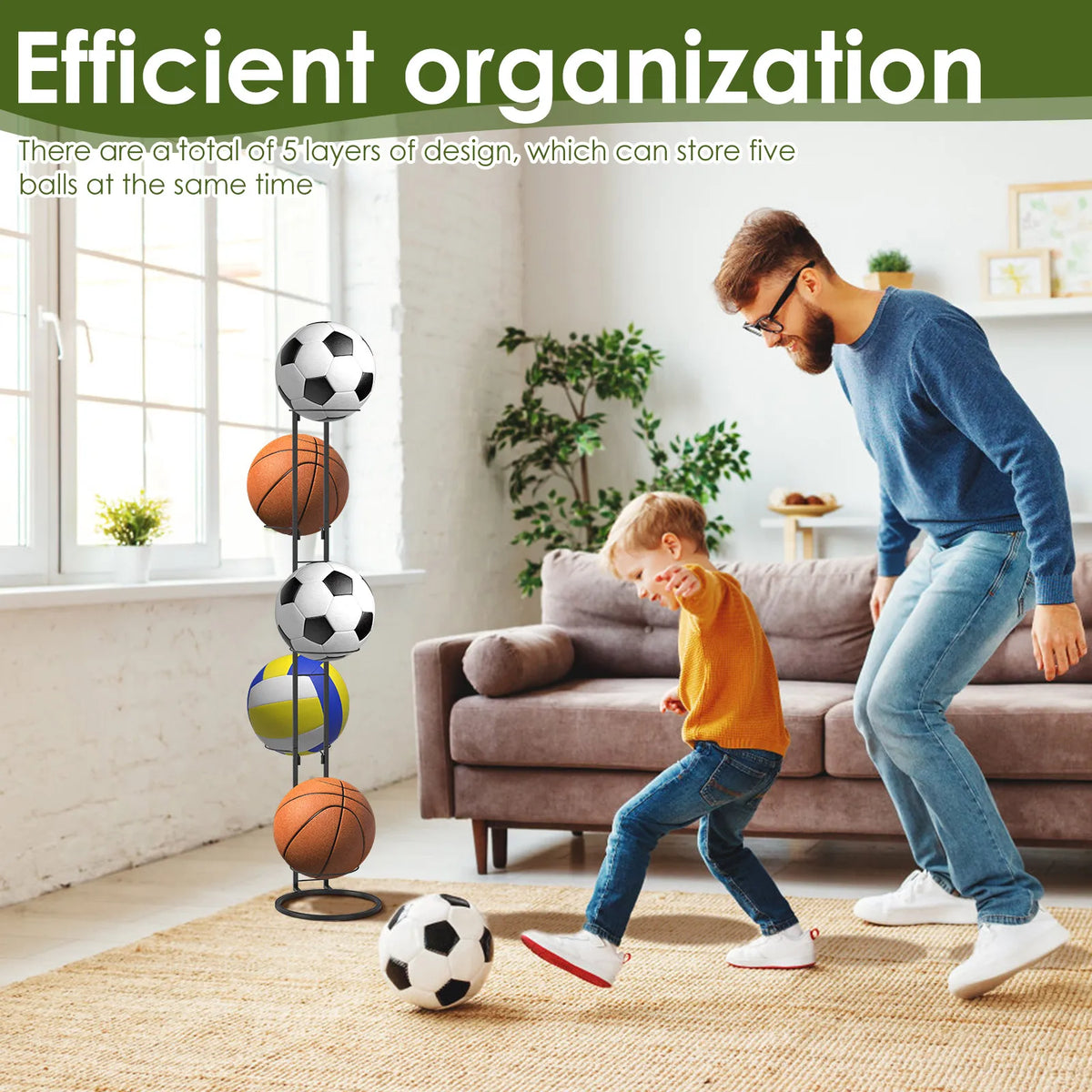5 Tier Iron Ball Storage Rack Vertical Removable Home Indoor Children Basketball Football Volleyball Stand Holder Saving Space