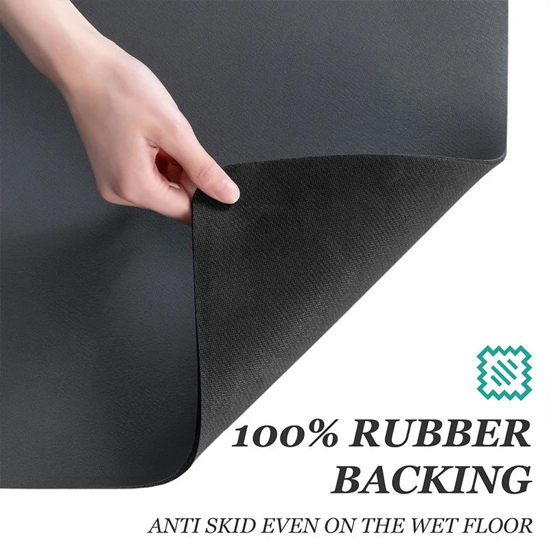 Rubber backing grips wet counters