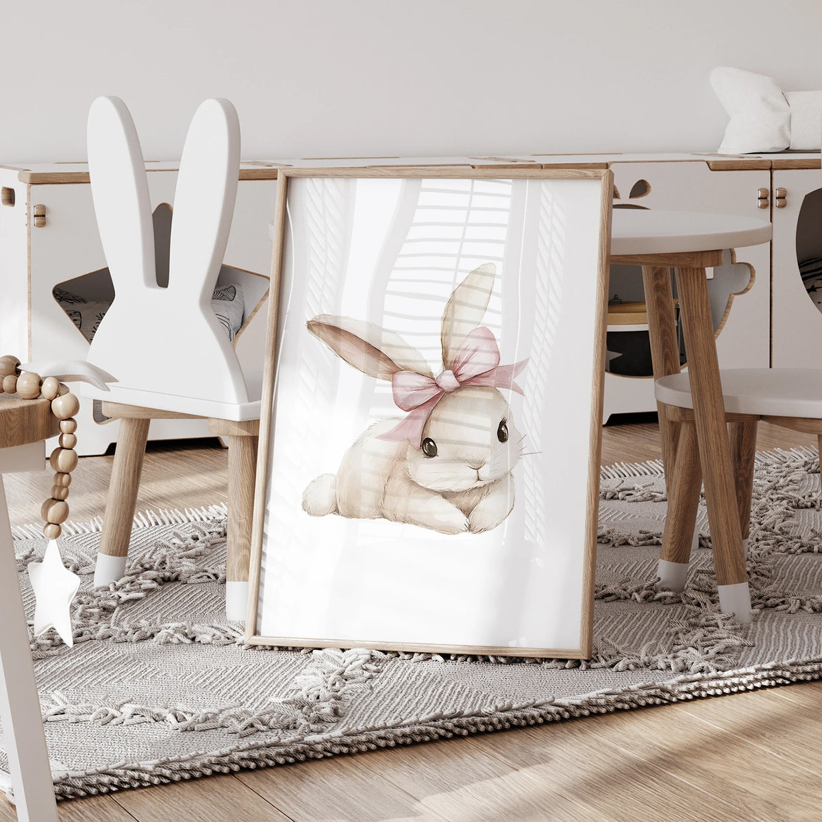 3pcs Cartoon Children Pink Bow Rabbit Wall Art Prints Canvas Painting Poster Picture For Living Room Home Decor