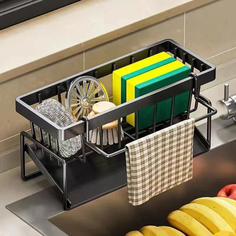 Stainless Steel Sink Organizer Rack – Sponge, Soap & Towel Holder