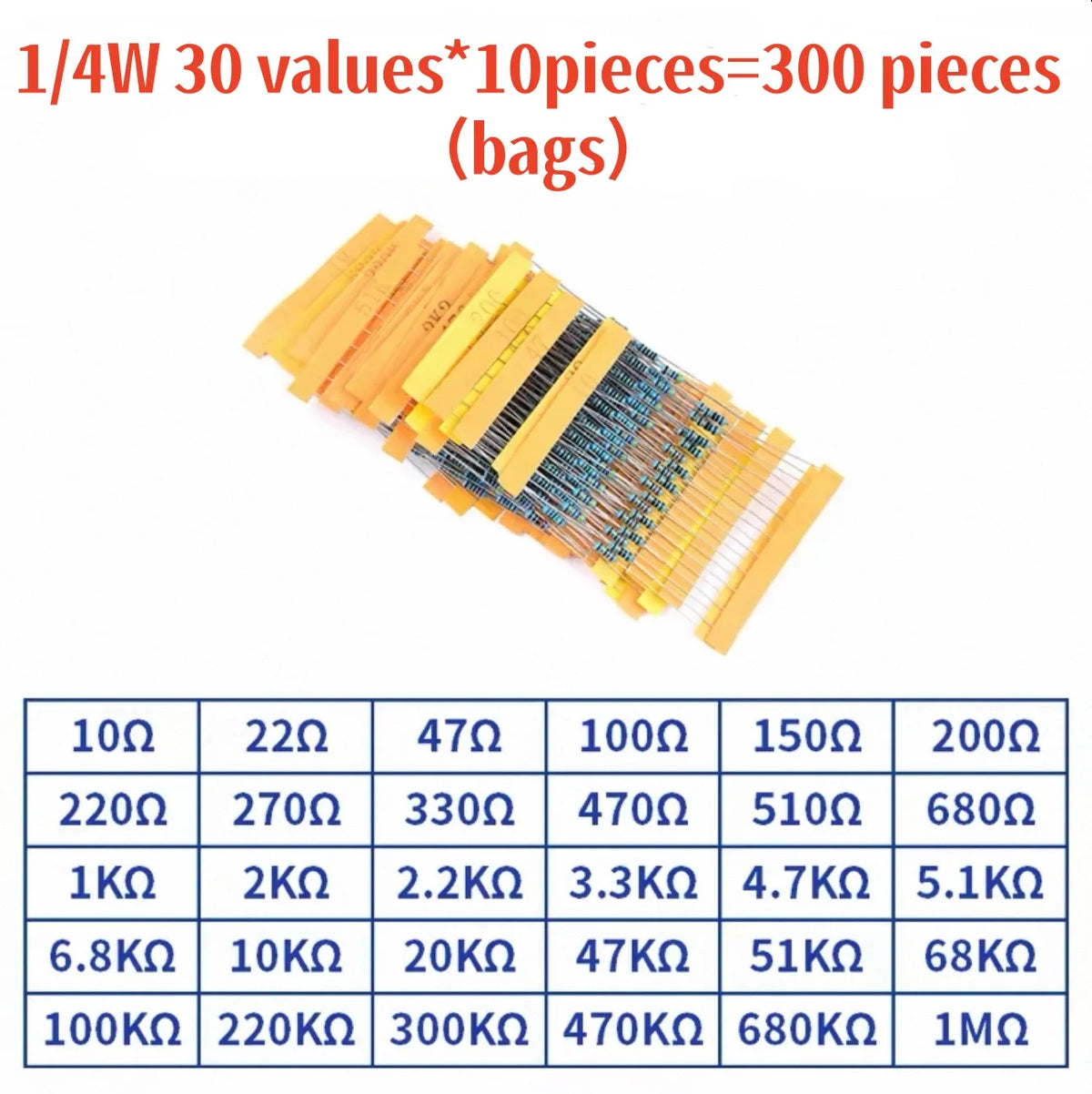 300–820pc 1% Metal Film Resistor Assortment, 1/4W