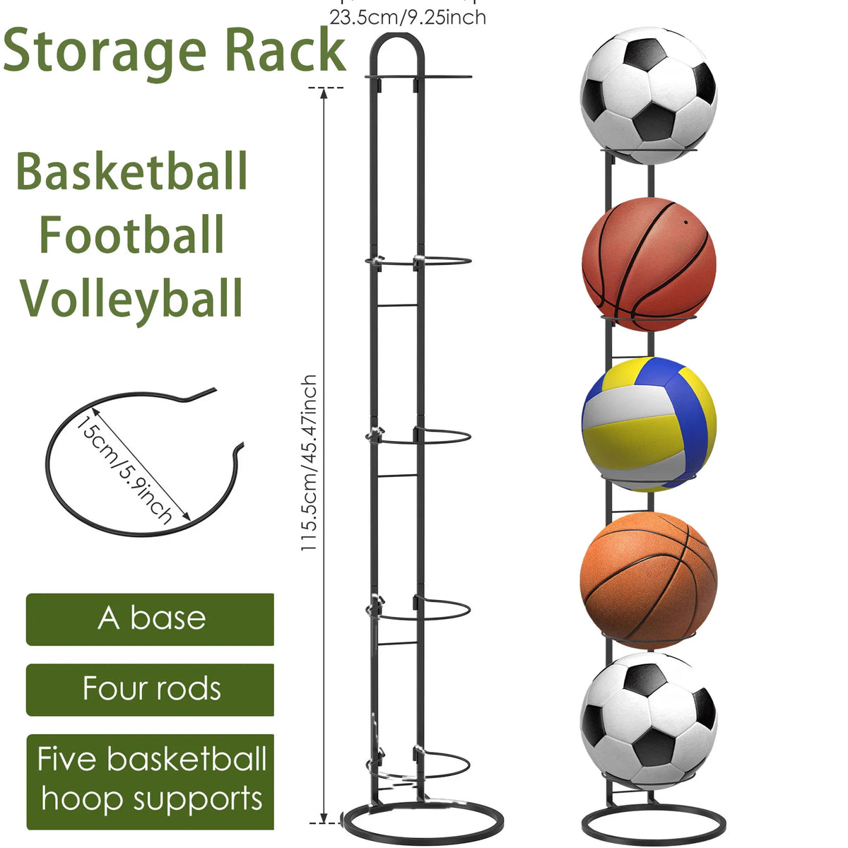 5 Tier Iron Ball Storage Rack Vertical Removable Home Indoor Children Basketball Football Volleyball Stand Holder Saving Space