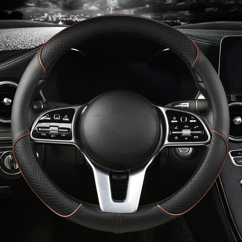 38cm Leather Steering Wheel Cover, 7 Colors