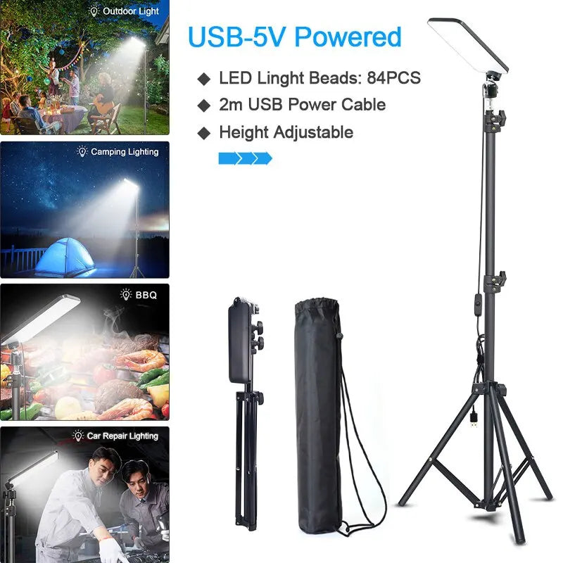Portable Outdoors Led Work Light USB Tripod Camping Lamp Spotlight SMD Telescopic Pillar Lamps Collapsible Outdoor Picnic Light
