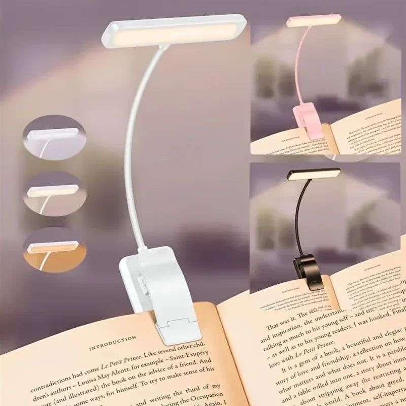 מנורת קריאה LED נטענת עם קליפס – שלושה גווני אור