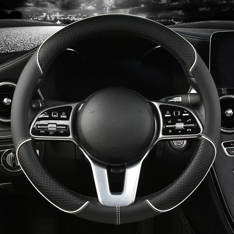 38cm Leather Steering Wheel Cover, 7 Colors